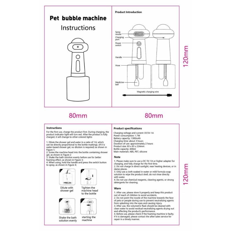 1PACK Pet Body Wash Bubble Machine Bubble Machine Dog Cat Bath Body Wash Foamer 2nd Generation