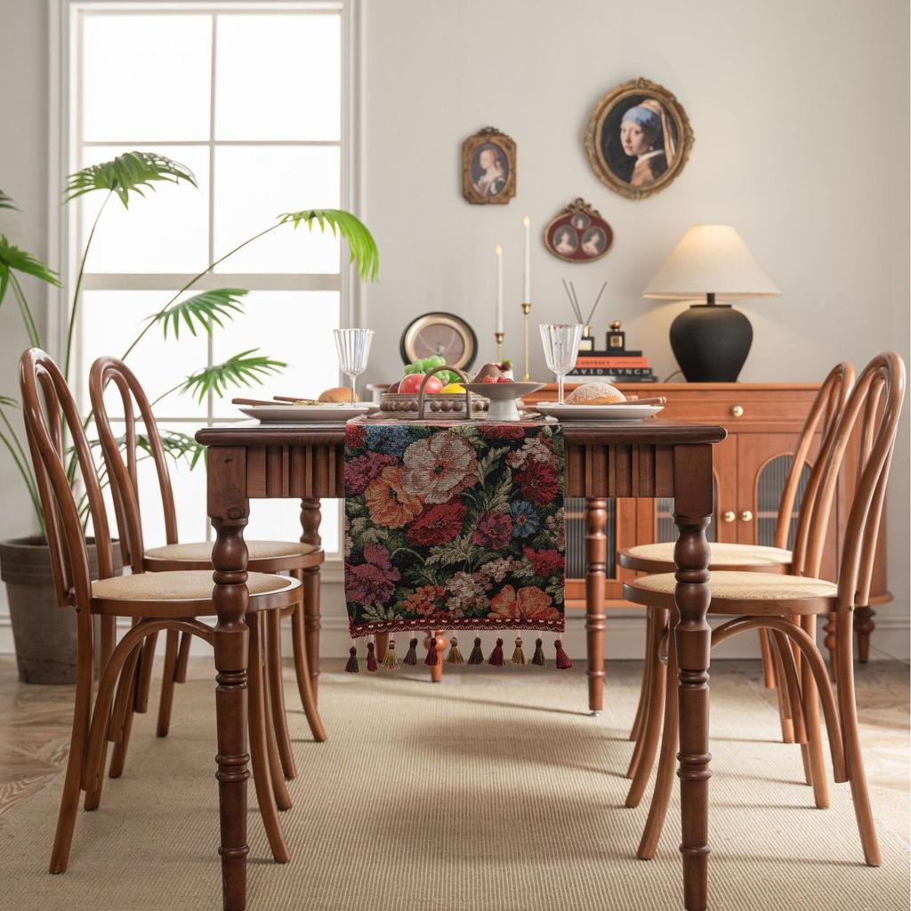 Table Runner Jacquard Green Countryside Flower Cluster Tassel Tea Flag Dining Flag Long Strip Thickened