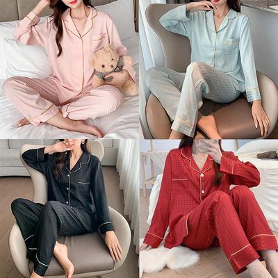 Ensemble pyjama deux pièces en soie glacée pour femme, vêtements de nuit, haut boutonné et pantalon, luxueux et simple, pour la maison