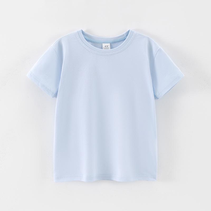 Bawełniany T-shirt dziecięcy z krótkim rękawem w jednolitym kolorze - Lato dla chłopców, Rozmiary 3T i w górę