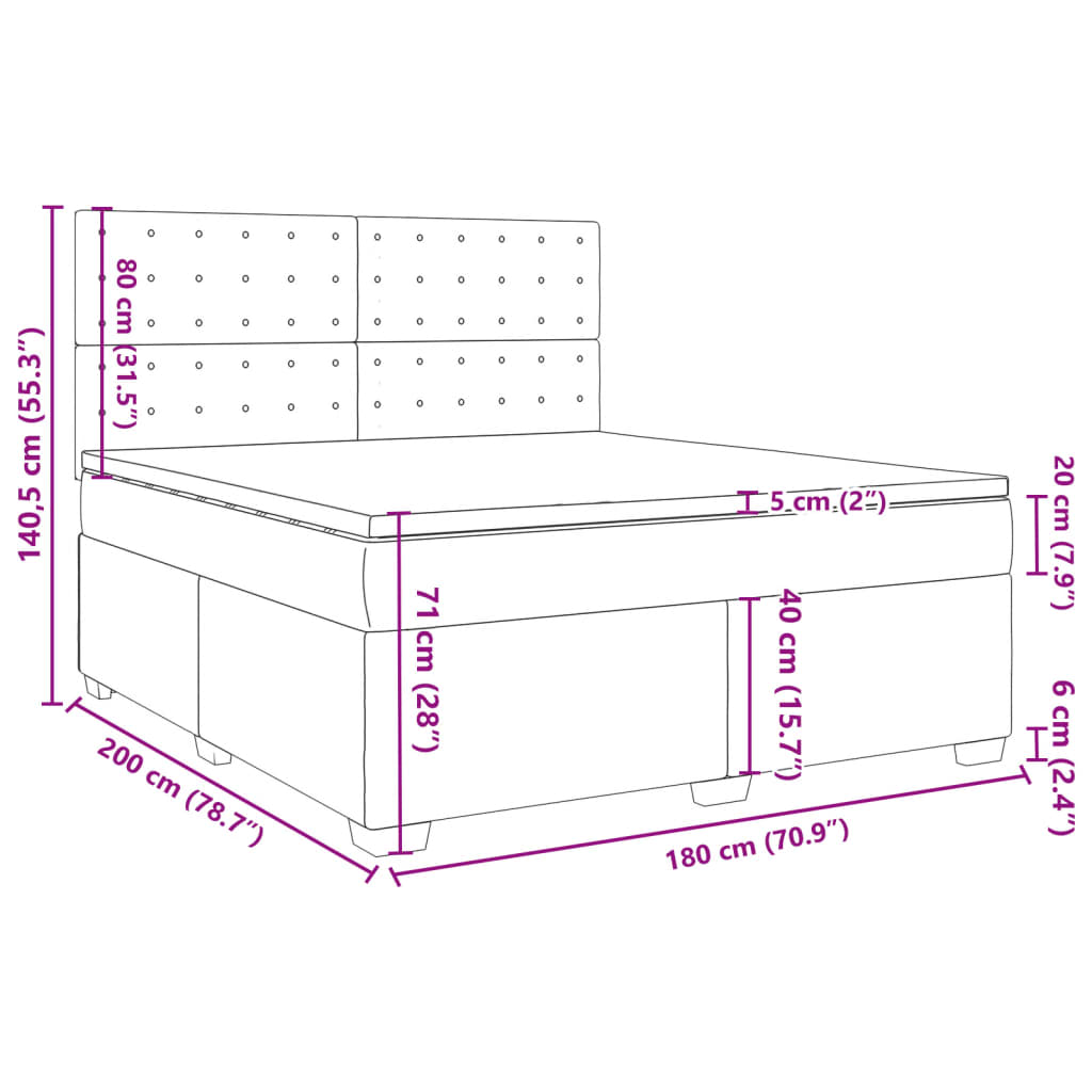 Box Spring Bed with Mattress Gray 180 x 200 cm Faux Leather
