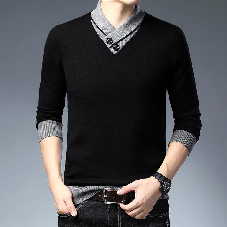 Pierre Cardin Men's Thickened Knit Pullover – Casual Autumn/Winter Long-Sleeved Sweater for Middle-Aged Men