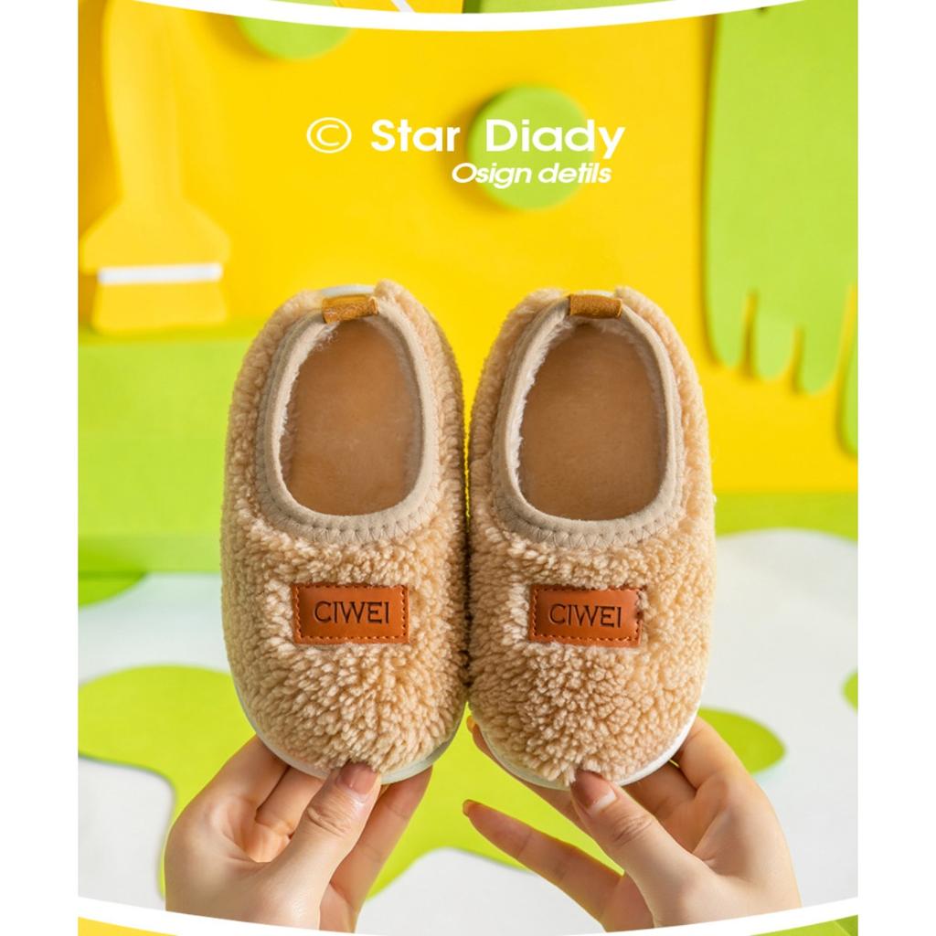 Children's Cotton Slippers, Winter Hairy Shoes, 1-6 Year Old Female Baby Bags, Heels, Indoor Home Cotton Shoes, Warm Slippers