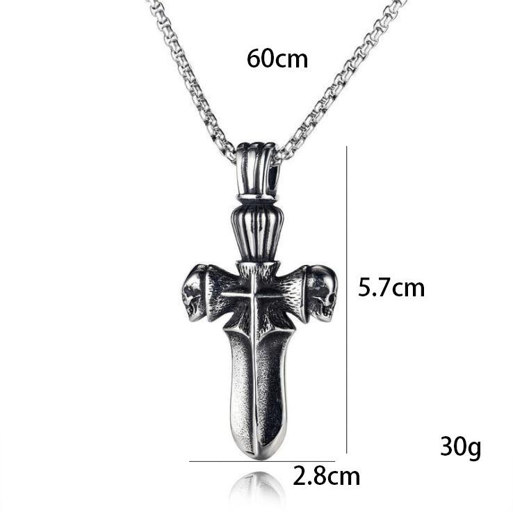 Hip Hop Vintage Titanium Steel Necklace, Necklace, Cross Skull Pendant Men