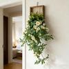 Artificial Hanging Plants with Wooden Frame Wall Hanging Faux Leaves Plants with Flowers Fake Greenery Vine for Living Room Bedroom Indoor Decor