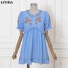 VONDA Women Short Sleeve Ruffle Floral Print Casual A-Line Mini Dress