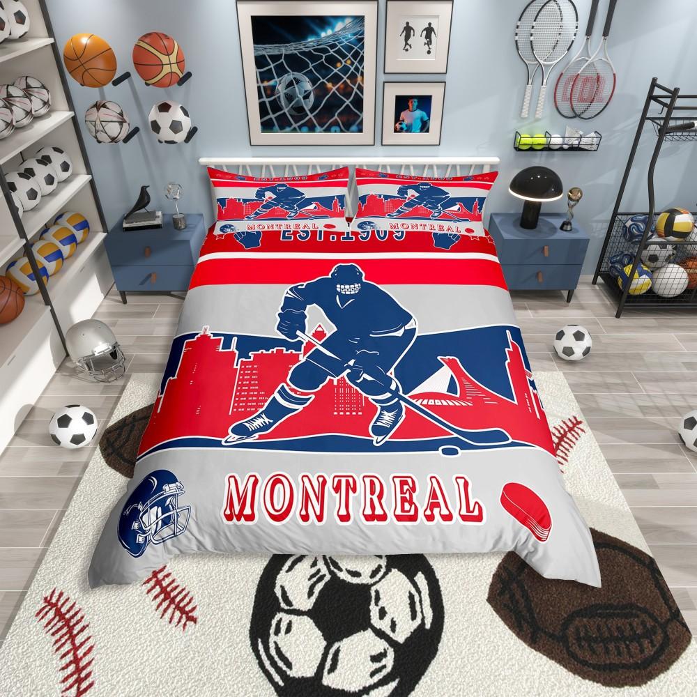 

Homewish American Sports Boys Duvet Cover Set,Orange Grey Bedding Set,Modern Ice Hockey Game Reversible Bed Set DE XS 100x135cm 2pcs&set