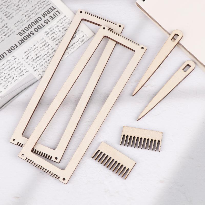 6-Piece Wooden Weaving Kit, Wooden Stand Crochet Yarn Tool, Diy Comb Thread Wireframe Mini Wooden Weaving Loom Kit