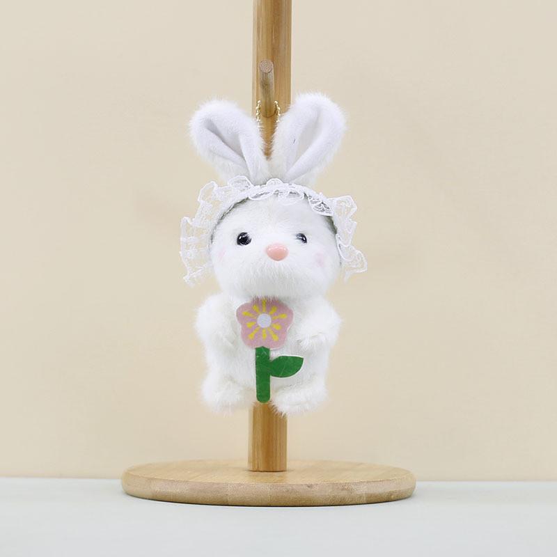 Adorable Plush Bunny Keychain Cute Flower Holding Rabbit Doll Bag Charm Toy 17cm