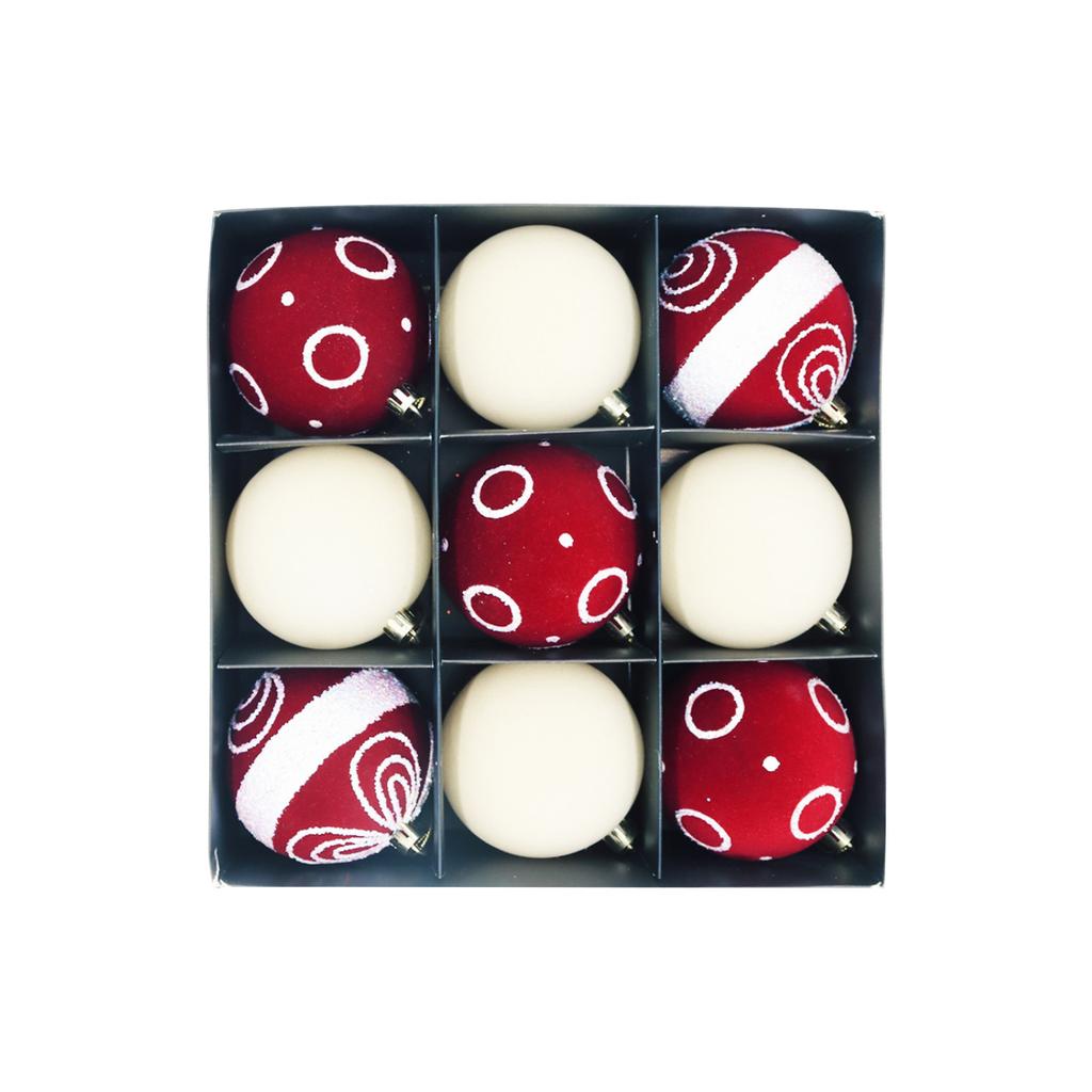 9-Pack Diamond Flocking Christmas Balls - Mixed Color Glitter Ornaments With For Holiday Tree Decor