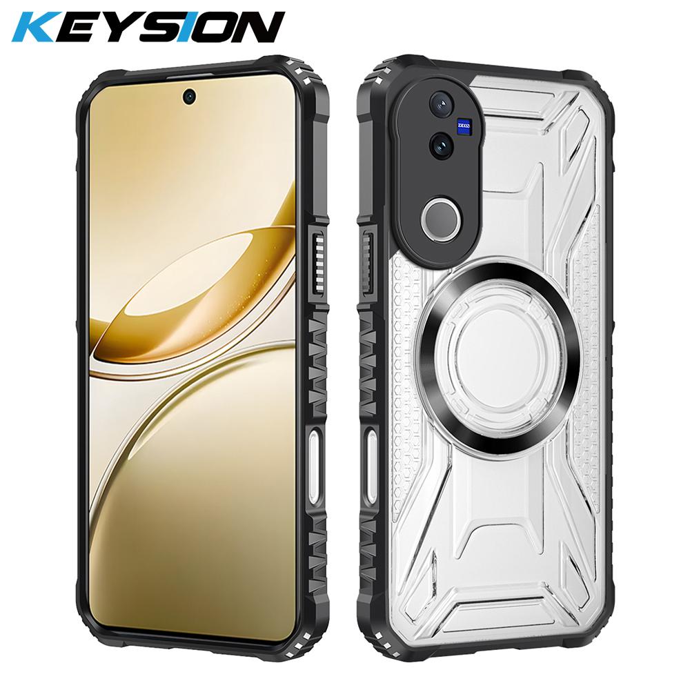 

KEYSION Transparent Magnetic Case for VIVO V50 5G Soft Silicone+PC Heavy Duty Shockproof Phone Back Cover for for VIVO V50 5G for VIVO V50 чорний