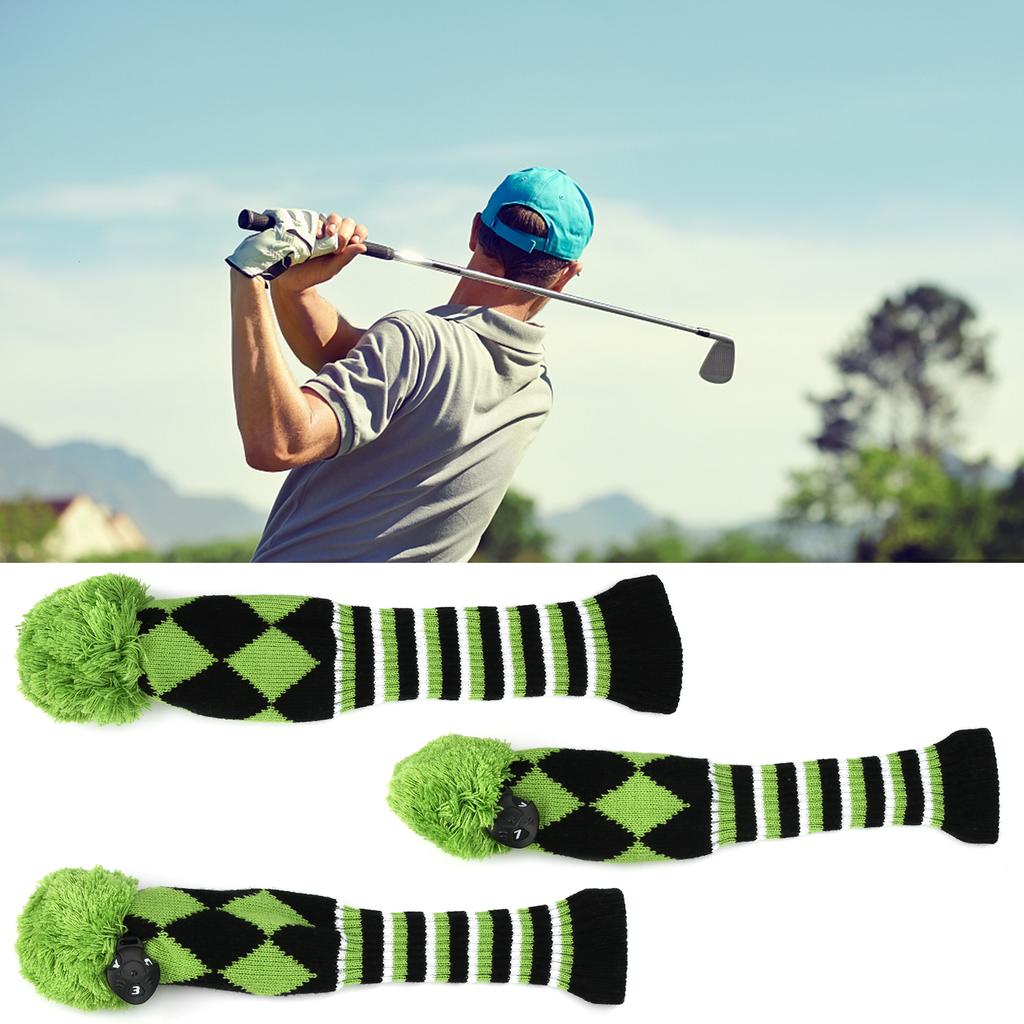 3Pcs Polyester Wool Knitting   Putter Head Cover Wooden   Headcovers Accessory