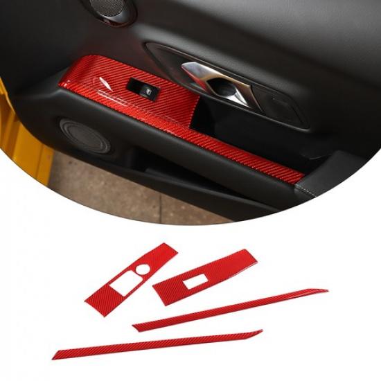 Red Carbon Fiber Window Lift Panel Trim Cover For Toyota Supra 19-22