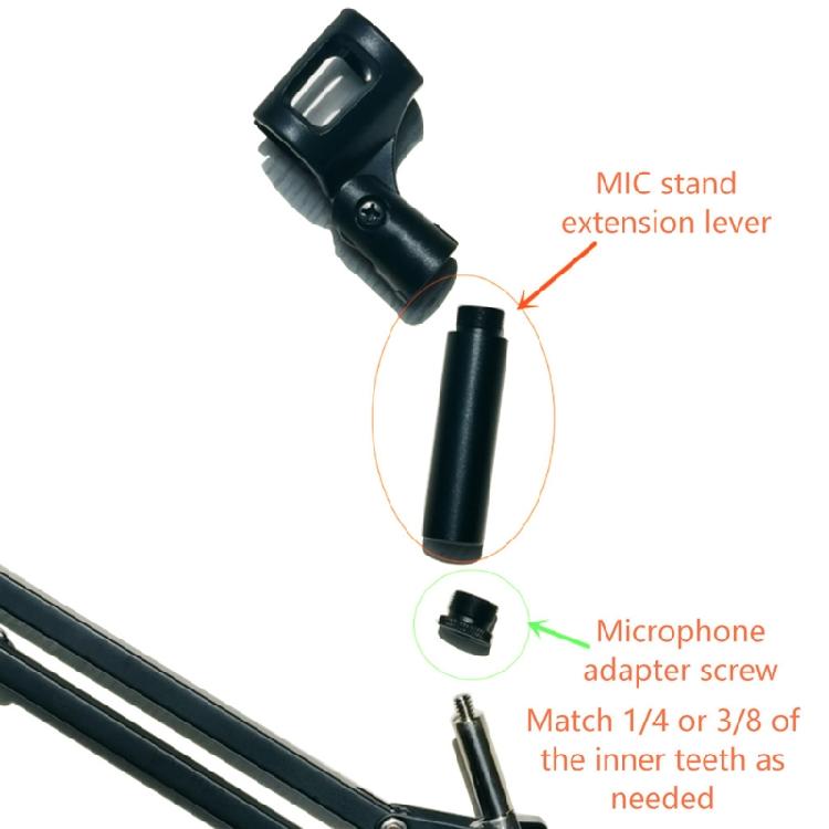 Mic Stand Extension Tube Suitable for Desktop Stand Boom 3/8" and 5/8" Adapter