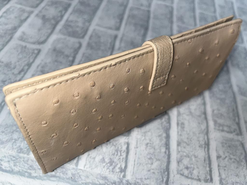 GUODI Langes Portemonnaie mit Klappe und Kartenetui, Echtes Straußenleder, Full Point Design, TK-30LW100 (Oryx Beige)