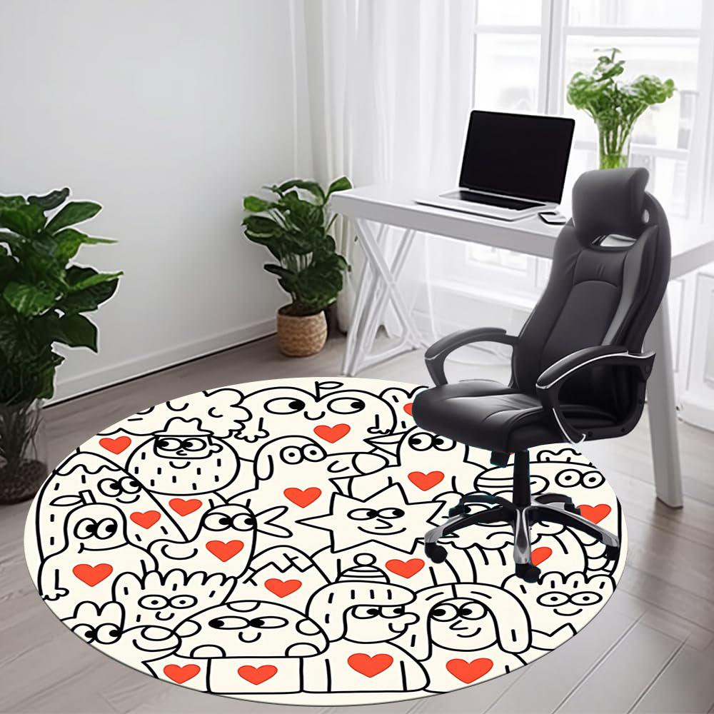 1pc Doodle Hearts Office Round Area Rug, Indoor Mat Suitable ForOffice, Under Office Chairs Bedroom Living Room Home Decor, Room Decot131