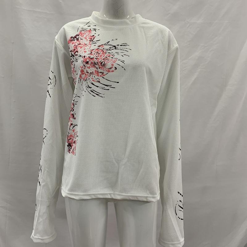 European American Dark And Style Spring Floral Print Long Sleeved Mens And Womens Loose Round Neck Top