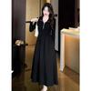 Small grain long-sleeved dress women's year winter new temperament Hepburn style knitted small black long dress
