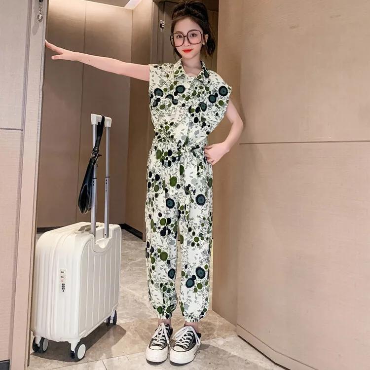 Girls' Children's Clothing Summer Summer Chiffon Suit Western Style Fashion Two-piece Sleeve Big Children