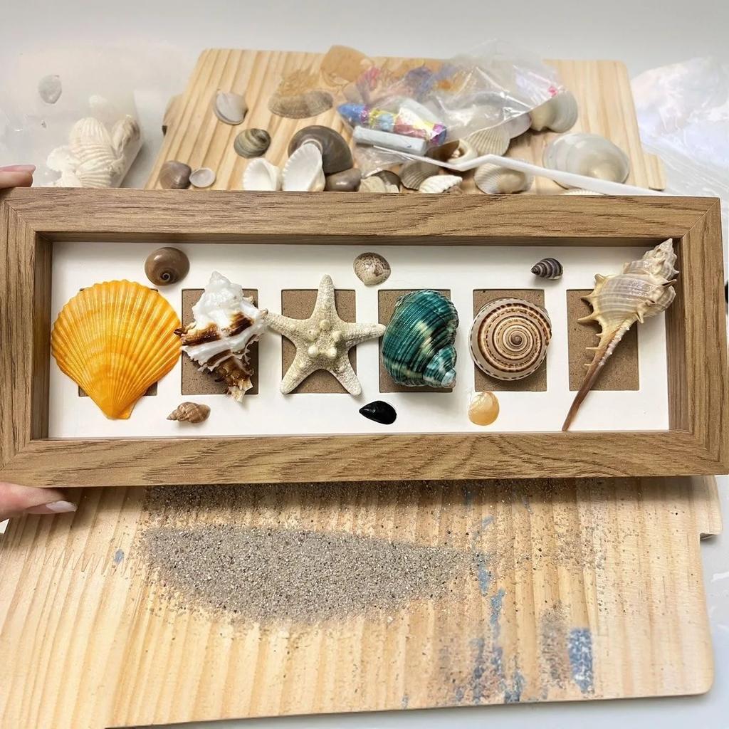Natürliches Muschel-Schneckenhaus-Set Kinder Bastelmaterial-Packung Haus DIY Dekoration Fotorahmen Dekoration Strandbasteln