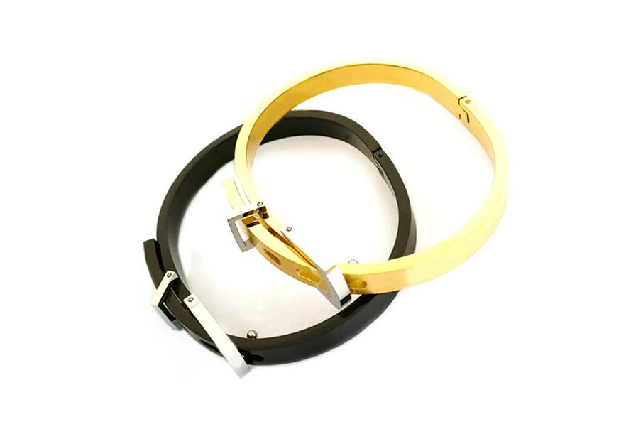Korean-Style Titanium Steel Buckle Bracelet with Rose Gold Geometric Elements & Multi-color Options