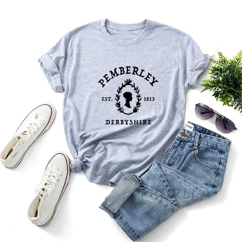 

Женская летняя хлопковая футболка Pemberley DerbyShire, футболка с Джейн Остин «Гордость и предубеждение», женская футболка с Элизабет Беннет, топы для книголюбов M