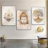 3 Pieces Modern Buddha and Lotus Wall Painting - Frameless Canvas Poster Prints for Living Room, Interior Portrait Direction, Sp