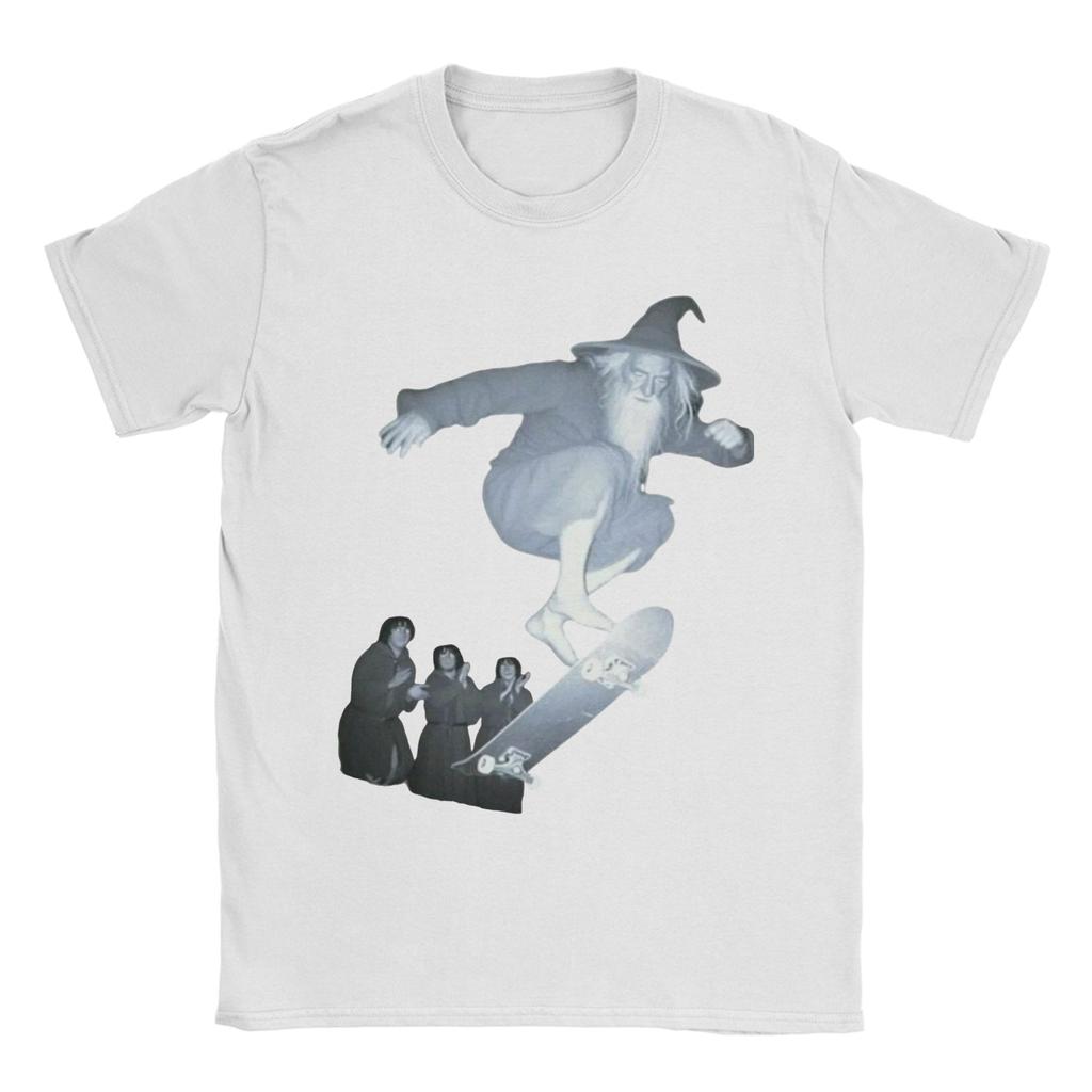 Men T-Shirts Gandalfs On a Skateboard 100% Cotton Tees Short Sleeve L-Lords Of The R-Rings T Shirt Round Neck Clothing Printed