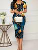 2026 Spring/Summer Women's Elegant Plus Size Printed Short Sleeve Dress - European & American Style