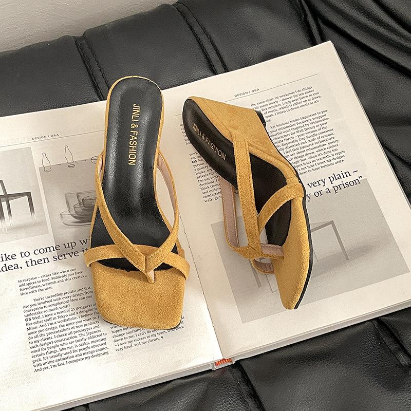 Wedge Heels Women's Shoes, Flip-flops Retro One-strap High-heeled Slippers