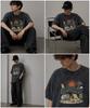 Seullouseuteb Sp2605 Vintage Camping Graphic Pigment Oversized Short Sleeve T-Shirt Black