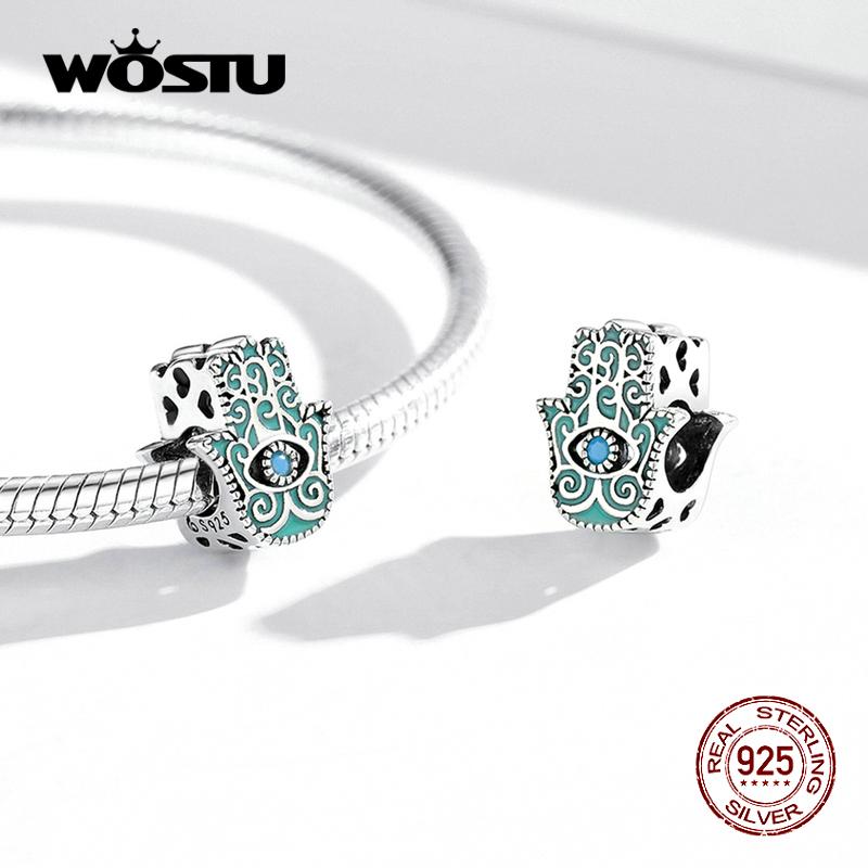 

WOSTU изысканный мятно-зеленый глаз Фатимы ретро-узор из стерлингового серебра 925 пробы Шарм-бусина для ювелирных изделий своими руками в подарок 925 silver