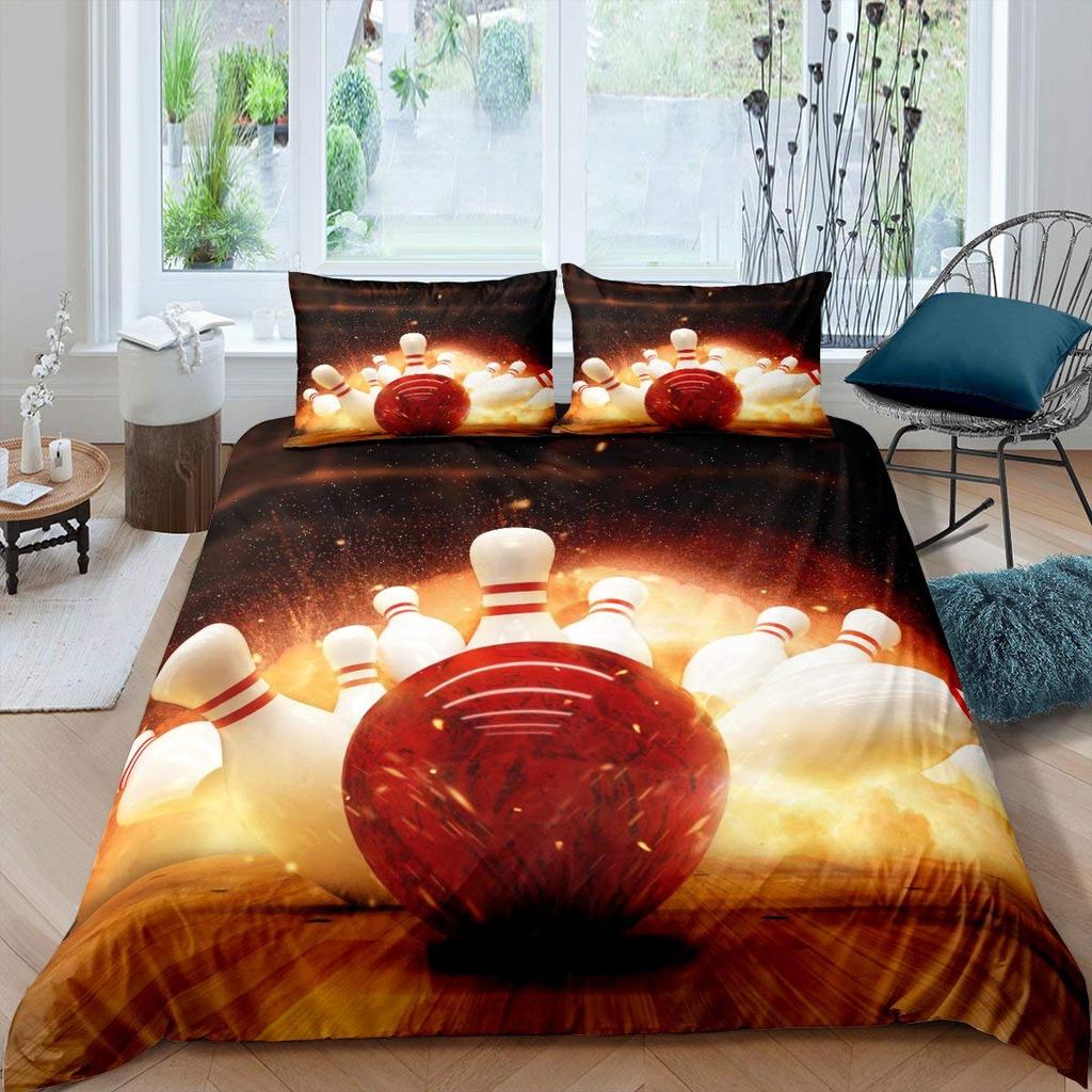 Bowling Soft Duvet Cover Polyester Sport Competion Comfortable Quilt Cover Sports Games Stary Sky Blue Line Beding Set Double Quen King-Sized