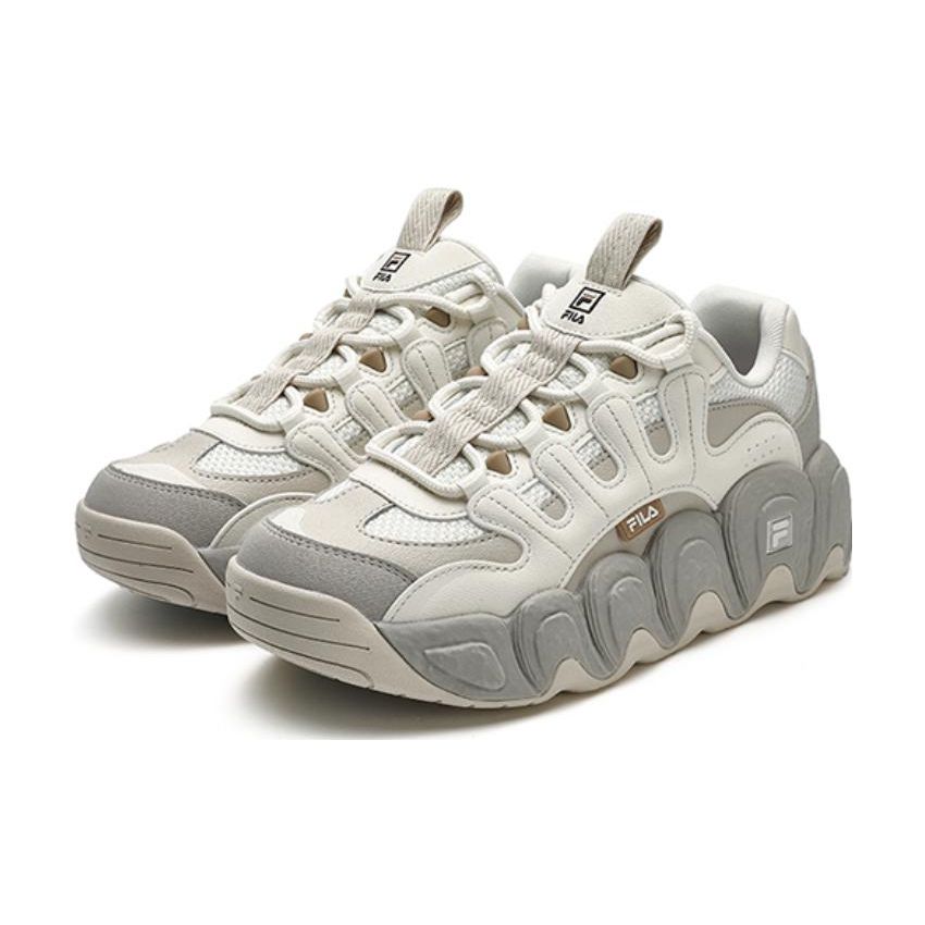 FILA Croissant Fabric Synthetic Leather TPU Round Toe Lace-Up Thick Sole Lightweight Low-Top Dad Sneakers Women sneakers White Gray F12W342103ATO