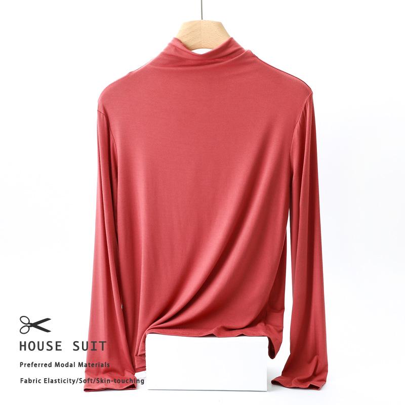 Women's Slim Fit Modal Long Sleeve High Neck Top - Fashionable, Versatile Base Layer for Spring/Autumn