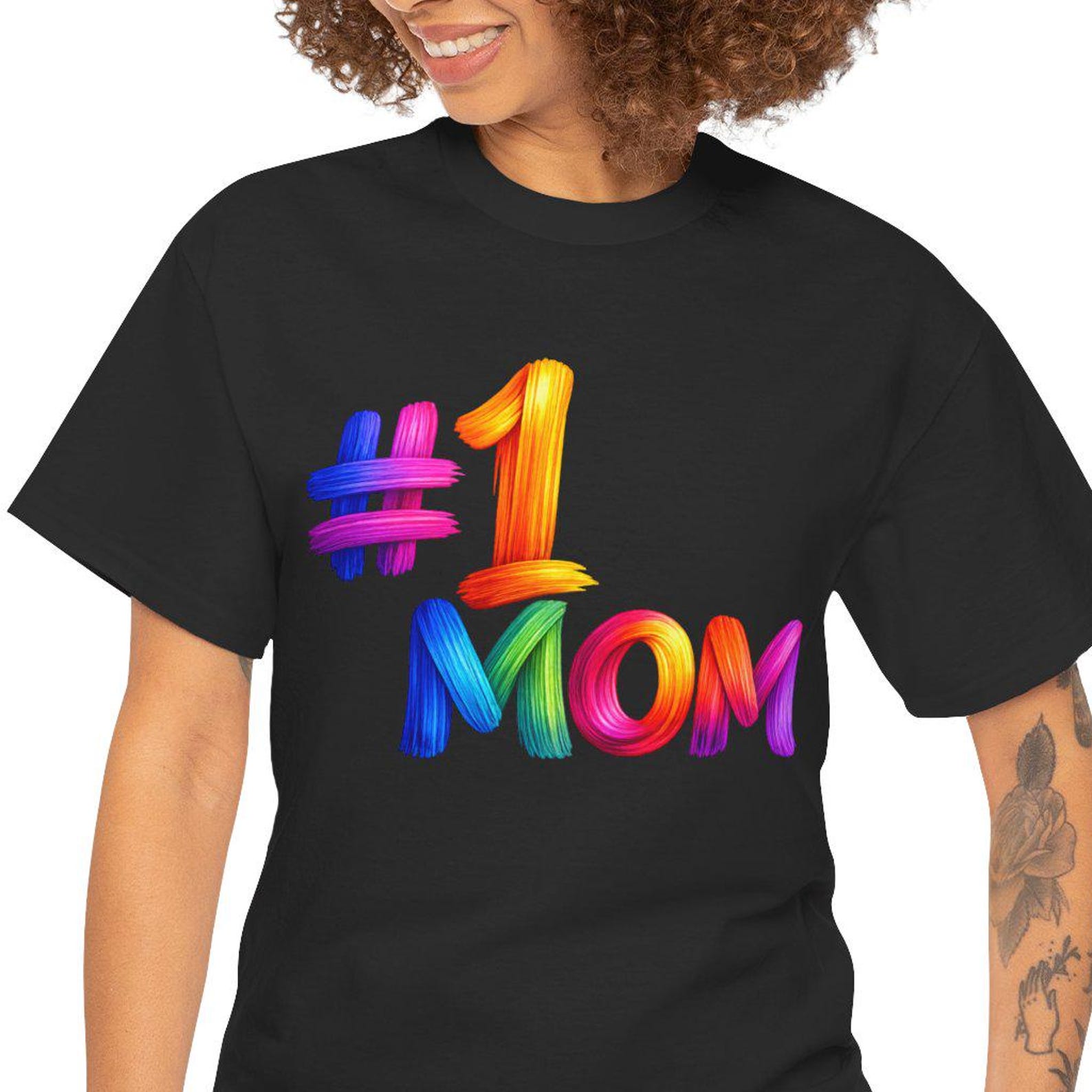 Number 1 Mom Rainbow Graphic Tee | Mother s Day Shirt S