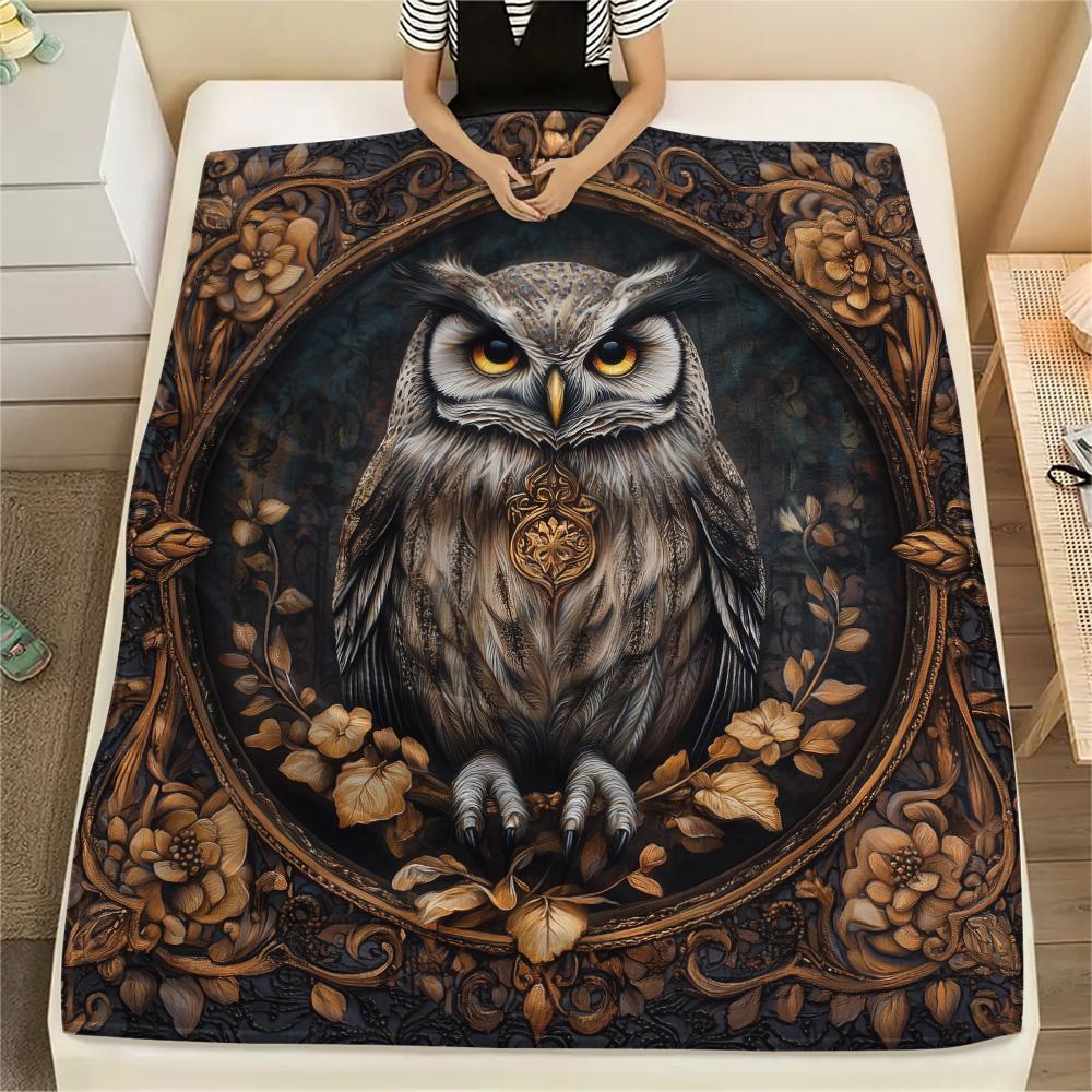 Vintage Patterned Owl Print Flannel Blanket, High quality Comfortable for All Seasons, Home Decor, Warmth and Comfort