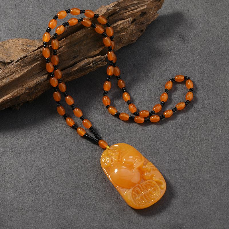 Beeswax Necklace Water Drop Safety Buckle Gourd Pendant Chicken Oil Yellow Amber Men's and Women's Long Sweater Chain Pendant