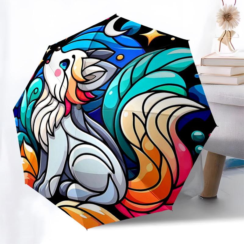 

1pc Colorful Fox Design Automatic Folding Umbrella with 3-Fold Design, 8-Bone Iron Frame - Outdoor for Fans, Travelers, Daily Use, Festive Gift (Rainb