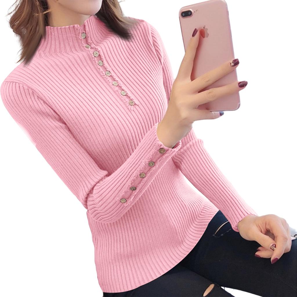 Women's Half-high Collar Base Layer Shirt Slim Button Sweater