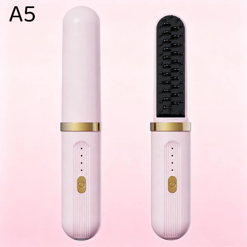 Mini Portable Straight Hair Comb Set Wireless Charging Curling Iron Fast Heating Lightweight for Office Travel Bangs Touch Up