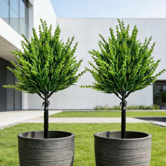 Fake Plants Outdoor Artificial Shrubs Plastic Greenery Leaves Bushes with Ground Stake for Patio Lawn Home Garden Office Decor