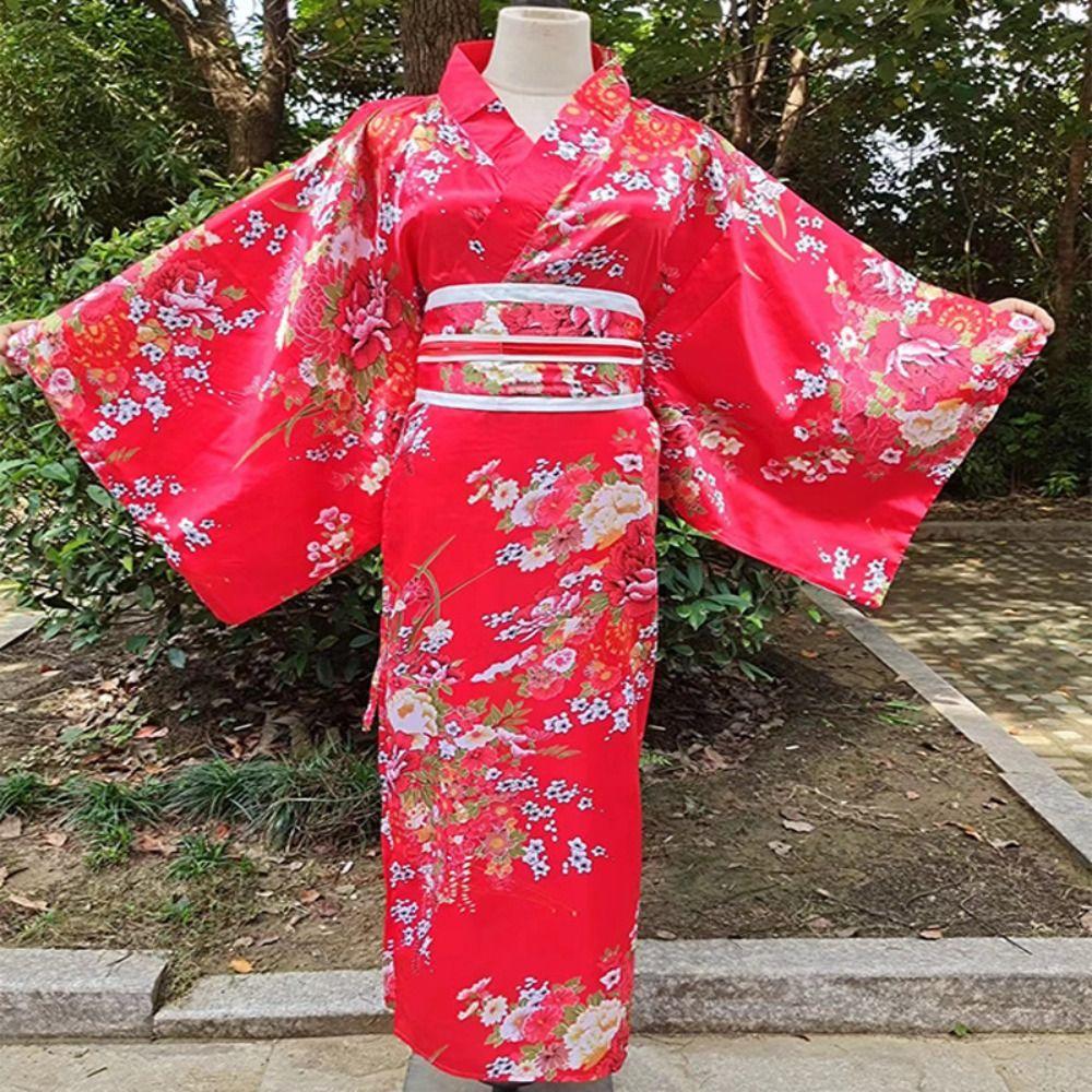Cosplay Costume Sakura Girl  Kimono Dress Printed Floral Japanese Style Yukata Bathrobe  Geisha