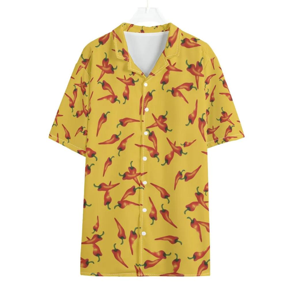 Chili Hawaiian, Mexican Culture Summer Beach Shirt Pepper Food Tacos Aloha, Cino De Mayo Button Down Short Sleeve Hawaii Shirt