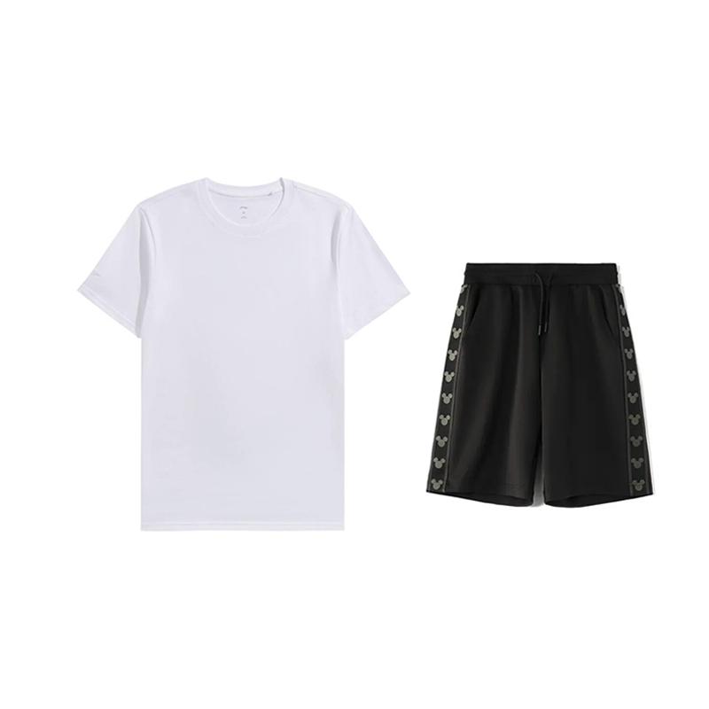 

Li-Ning Solid Color Round Neck Pullover Short Sleeve Comfortable Fashion Casual Sports Suit Unisex suit AHSUA49-1+YKSV129-2 S