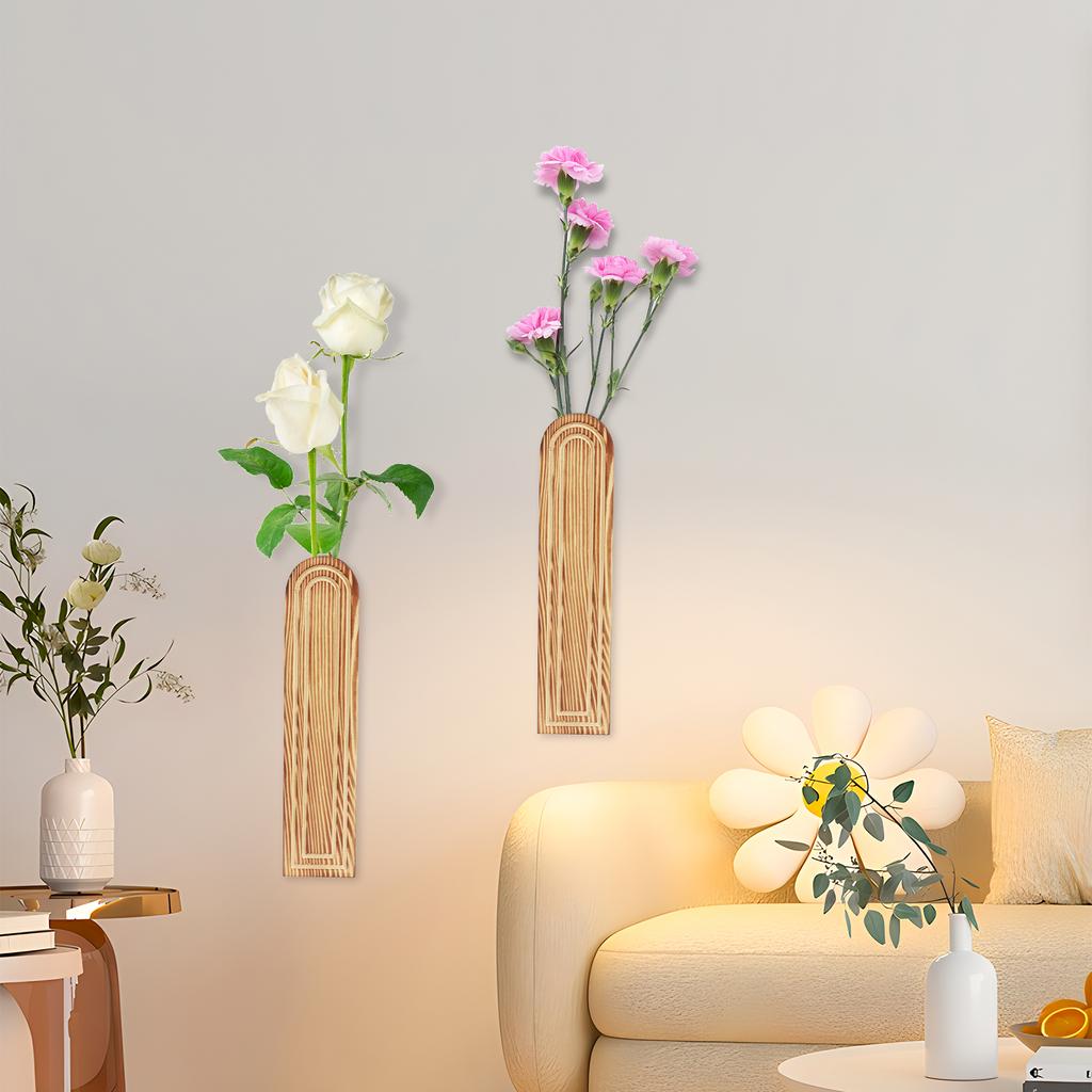 2/4 Pcs Wooden Wall Vase Modern Wall Mounted Vase Hanging Decorative Wood Wall Planter for Faux Plant Dried Flowers Home Decor