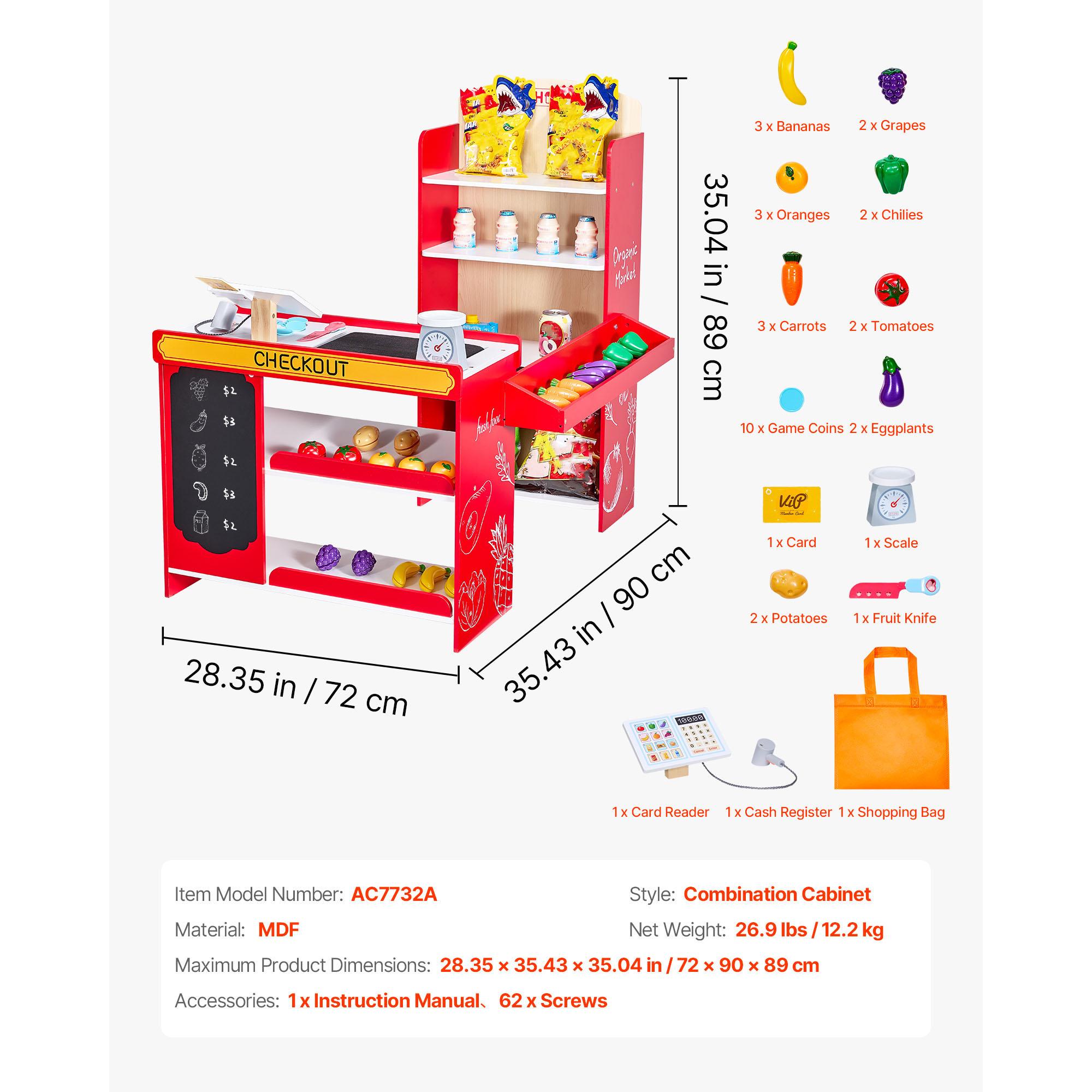 SucceBuy Игровой набор «Детский продуктовый магазин» Деревянный игровой супермаркет Игрушка-имитация со сканером и кассовым аппаратом для детей Подарки на день рождения
