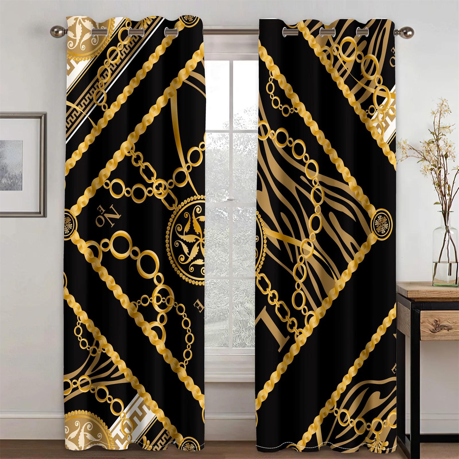 

Free Shiping Economical Up to date Luxury Black White Gold AbstractFashion Shading Window Curtain Ideal for Family Room Bedroom Decor W65X60H(cm)X2Pcs&Hook