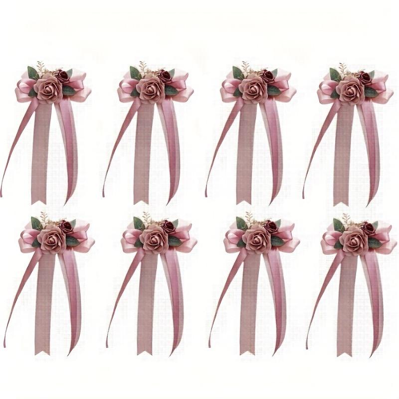 8 stk Bryllupsfest Blomsterdekoration til Bilens Bakspejl Dørhåndtag Elegant Stoleryg Arrangement Bryllupsbil Dekoration