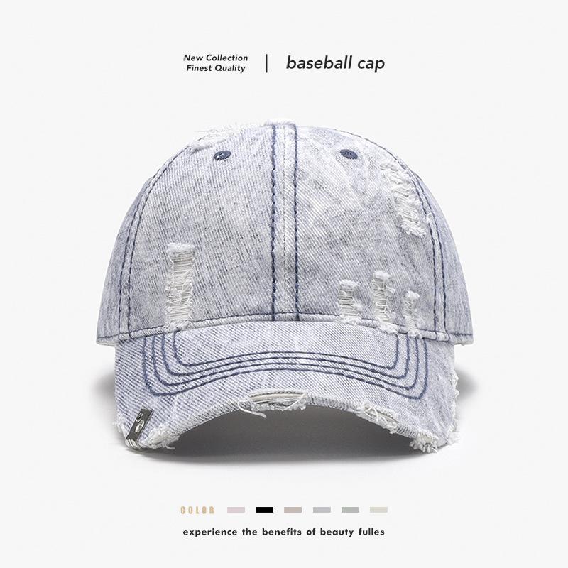 Custom Logo Distressed Baseball Cap Vintage Washed Ripped Cotton Dad Hat Frayed Brim Y2K Streetwear Sun Hat For Men Women